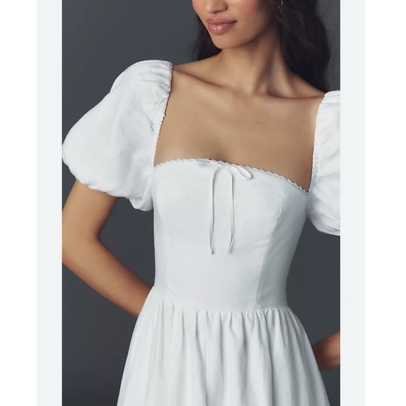 Reformation Marella Linen Puff-Sleeve Dress White - Picture 3 of 11